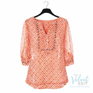 41Hawthorn Orange Geometric 3/4 Sleeve Blouse